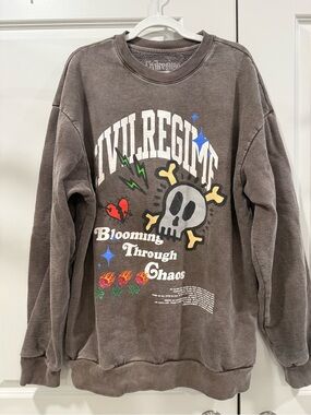Civil Regime Burnout Brown Crewneck Sweatshirt - Blooming Through Chaos 2X